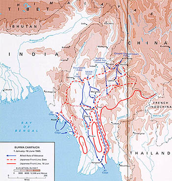 Burma Campaign - 1 January-18 June 1945 (map)