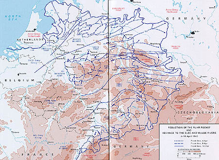 Reduction Of The Ruhr Pocket And Advance To The Elbe And Mulde Rivers - 4-18 April 1945 (map)