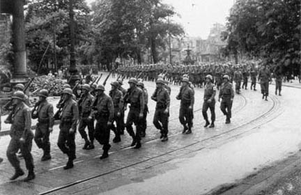 Victory parade in Dusseldorf, Germany, on V-E Day, 8 May 1945.