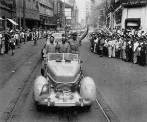 Photograph, Allied victory drive along Nanking Road in Shanghai.