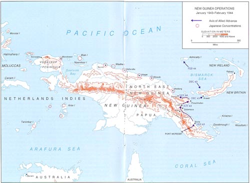 New Guinea Operations - January 1943-February 1944 (map)