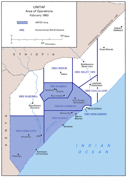 Map 2:  UNITAF Area of Operations, February 1993