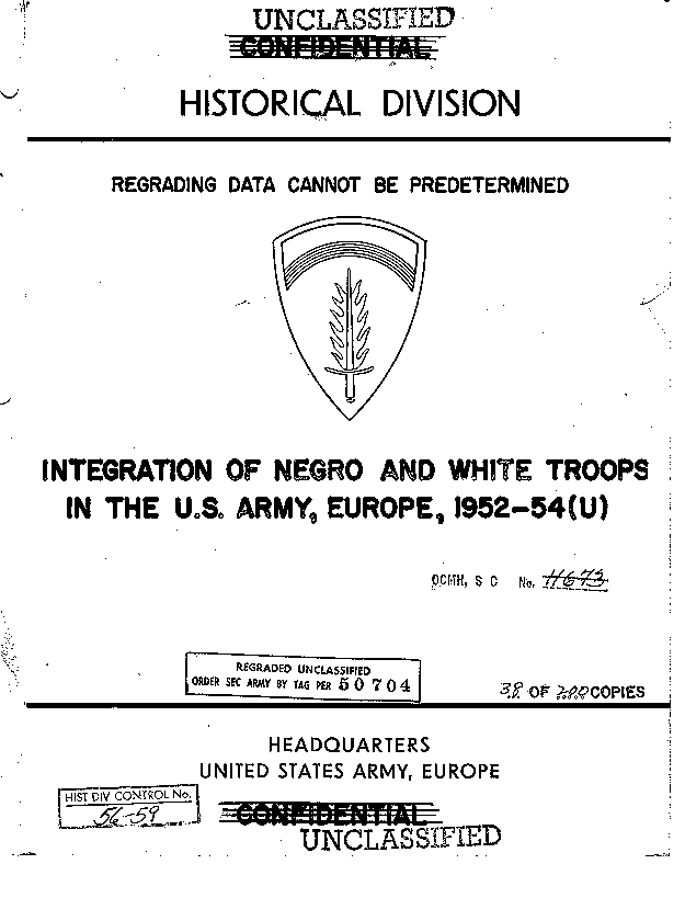 Cover: Integration of Negro and White Troops in the U.S. Army, Europe, 1952-1954