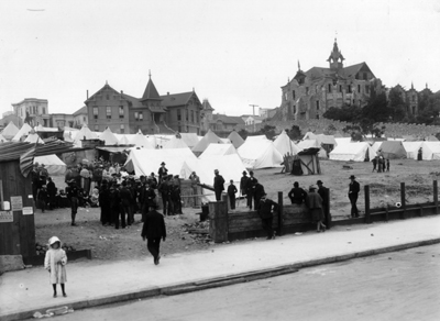 Photo:  SC95201 - The Army established and administered numerous refugee camps, to include the one pictured here in the vicinity of Haight Street and Central Avenue.