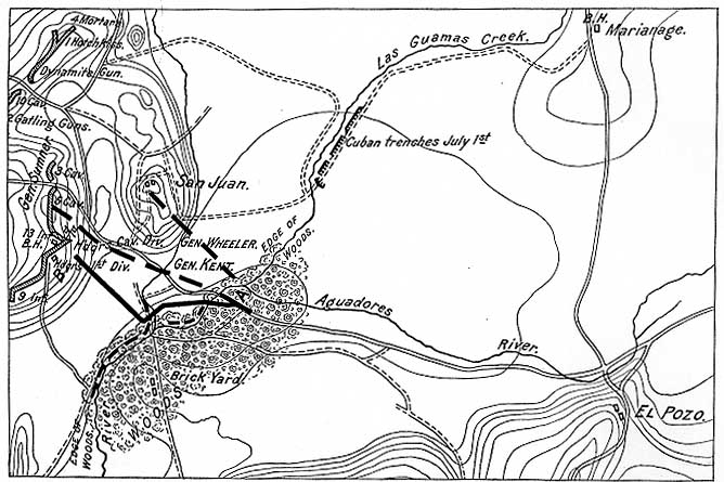 MAP,  Showing roughly the course of Troop D, 10th Cavalry, July 1, 1898