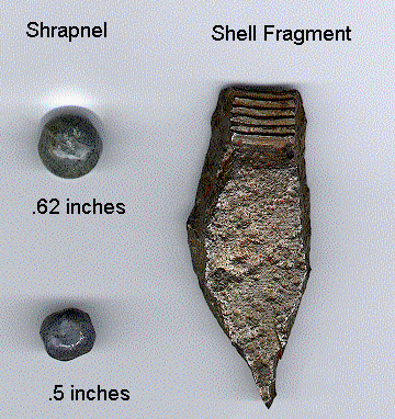 Photo, .62 inches & .5 inches Shrapnel and a shell fragment