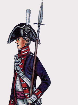 Painting: Captain Lewis with Seaman in full regimental dress and armament.